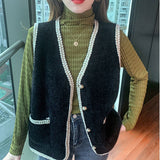 Small Fragrant Knitted Vest Women 2025 Autumn And Winter New Imitation Stings Spoon Shoulder Vest Vest Coat Women's Top HZ0108