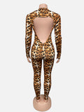 Autumn 2025 New Women's Sexy Hot Girl Tights Hips Long-Sleeved Leopard Print Jumpsuits HZ0108