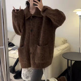 Korean Wearing A Lazy Wind Collar Sweater Autumn And Winter Women's High Sense Of Loose Soft Knitted Knitted Jacket Coat HZ0108