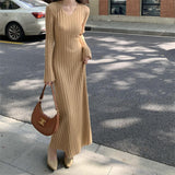 French Retro V-Necked Knitted Dress Women's Autumn And Winter New High-End Feeling Waist With Coat Bottom Skirt HZ0108
