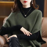 Spring And Autumn New Knitted Vest Women's Bat Shirt V-Neck Solid Color Cane Shoulder Women Loose Lazy Outside Wearing Fashion Clip HZ0108