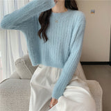 Sweet And Gentle Soft Water Velvet Sweater Women's Spring And Autumn 2025 New Round-Neck Long-Sleeved Short-Sleeved Knitted Shirt HZ0108