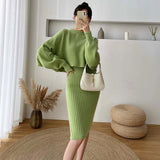Autumn And Winter Korean Version Of Lazy Sweater Women Loose Chic Hoodie Top Two Sets Of Knitted Sling Vest Dress HZ0108