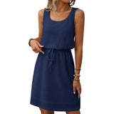 2025 Summer New Side Collar Rope Sleeveless Vest Dress With Inner Lining HZ0108