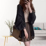 2025 Korean Version Of Large-Size Soft-Creinible Black Sweater Knitted Loose Cardigan Women's Spring And Autumn Solid Color Long-Sleeved Coat HZ0108