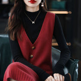 2025 Spring And Autumn V-Neck Dress Women's Vest Vest Knitted Long Sweater Bottom Sweater Skirt Sleeveless HZ0108