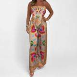 Spring 2025 New Sexy Fashion Print Sling Temperament With Loose Lady Trousers Set HZ0108