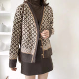 Spring 2025 Autumn And Winter Korean Version Of The Retro Temperament Knitted Cardigan V Collar Rivet Thick Loose Sweater Women's Coat HZ0108