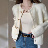 Small Fragrant Knitted Sweater Women 2025 Spring And Autumn New Hit-Colored Cardigan Jacket Casual Temperament V Collar Blouse Tide HZ0108