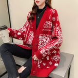 Japan And South Korea Hit The Long Sweater In The Lazy Wind 2025 Autumn And Winter New V-Necked Wreasted Loose Knitted Coat HZ0108