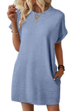 2025 Summer New Loose Round Collar Pocket Solid Color Short-Sleeved Dress Woman HZ0108