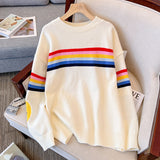 Colored Striped Smiley Face Long-Sleeved Sweater Women's Autumn And Winter New Lazy Style Retro Loose Collar Knitting Top HZ0108