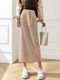 Pit Design Knitted Skirt Autumn Winter New High-Waisted Swaist Bag Hip Skirt Thin Casual Straight Skirt HZ0108