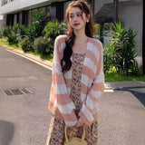 2025 Color New Korean Version Of The Mahai Hair Anti-Sleeve Loose Striped Knitted Shirt Women's Top Coat HZ0108