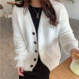Imitating Sleeve Open Shirt Women Loose Korean Version Of 2025 Autumn And Winter Women's Clothing Lazy Wind Outside The Thin V-Neck Knitwear HZ0108