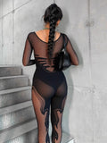 2025 New Hottie Mesh Perspective Sexy Long-Sleeved Collar Lace Jumpsuit HZ0108