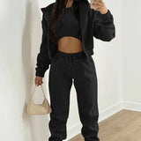Women's 2025 Spring Suit New Solid Color Simple Hoodie Casual Fashion Sportswear Set HZ0108