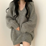 2025 Spring And Autumn Women's Korean Version Of Loose V-Neck Sweater Women's Long Lazy Knitted Sweater HZ0108