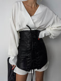 Tie Leather High-Rise Half-Dress Girl Pu Leather Retro Personality Tying Tice Bag Hip Skirt HZ0108