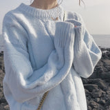 Soft Milk Blue Large-Size Sweater Women 2025 Spring And Autumn And Winter New Lazy Wind Loose Outside Wearing Knitted Shirt HZ0108