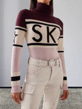 High-Necked Letter-Collage-Colored Sweater With Knitted Long-Sleeved Coat On The Head Hot Women's Clothing HZ0108