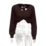 2025 New Fashion Sexy V-Collared Umbilish Short Knitted Sweater HZ0108