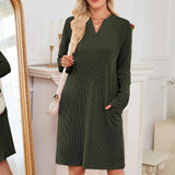 Autumn/Winter 2025 New Lady V-Neck Long Sleeves Loose Dress HZ0108