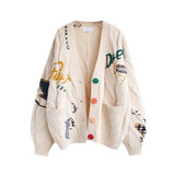 Autumn And Winter Women's Dress Languid Style Cardigan Sweater Women's Version Of The Letter Embroidered Loose Knitwear Coat HZ0108