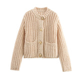 Autumn/Winter 2025 New Autumn And Winter Women's Coarse-Coat Pocket Button Knitted Sleeve Sweater Coat HZ0108