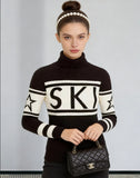 High-Necked Letter-Collage-Colored Sweater With Knitted Long-Sleeved Coat On The Head Hot Women's Clothing HZ0108