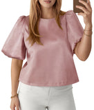 2026 New Elegant Lady Round Collared Fascling Bubble Sleeve Doll Shirt HZ0108