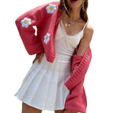 Women's Autumn New Sweet Flower Pattern Sweater Open Shirt Loose Short Women's Sweater Coat HZ0108