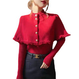 Half-High Collar Knitted Sweater Women's Long-Sleeved Shawl Two Sets Of 2025 Autumn And Winter New Yangmea Flower Bottom Sweater HZ0108