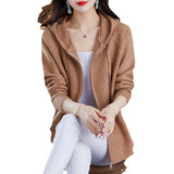 2025 New Autumn And Winter Hooded Knitted Cardigan Women's Ocean Loose-Fitting Smozer Women's Double Zipper Knit Coat HZ0108