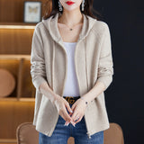 2025 New Autumn And Winter Hooded Knitted Cardigan Women's Ocean Loose-Fitting Smozer Women's Double Zipper Knit Coat HZ0108