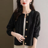 2025 Autumn And Winter Fashion Temperament Solid Color Mahjong Age Reduction Knitted Cardigan Women's Short-Sleeved Sweater Women's Coat HZ0108