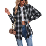 2025 Women's Top Autumn And Winter New Collar Long Sleeves Loose Casual Plaid Shirt HZ0108