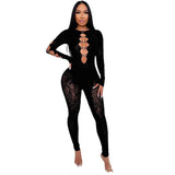 2025 Winter New Solid Color Collar High Density Lace One-Piece Knitted Sexy Nail Drill Jumpsuit HZ0108