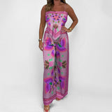 Spring 2025 New Sexy Fashion Print Sling Temperament With Loose Lady Trousers Set HZ0108