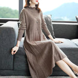 2025 New French Knitted Fashion Dress Autumn And Winter Temperament Long Sweater Skirt Half-High Collar HZ0108