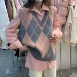 College Wears Knitted Vest Women's Spring And Autumn 2025 New External Vest Stacked With Autumn Lingg V-Neck Sweater HZ0108