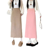 Knitted Half-Dress Women 2025 Winter New Plus Velvet High-Waist A Word Thin Straight Skirt One-Step Bag Of Hips Long Skirt HZ0108