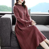 2025 New French Knitted Fashion Dress Autumn And Winter Temperament Long Sweater Skirt Half-High Collar HZ0108