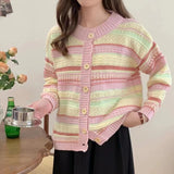 Early Spring And Autumn 2025 New Korean Version Of Loose Striped Outerwear With Knitted Sweater Thin Cardigan Coat Lady HZ0108
