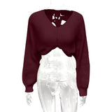 2025 New Fashion Sexy V-Collared Umbilish Short Knitted Sweater HZ0108