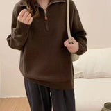 Korean Version Of Half Zipper Collar Collar Sweater Women's Autumn And Winter Knitted Women's Loose Casual Soft Sweater HZ0108