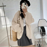 Autumn And Winter New Korean Version Of The Design Sense Three-Dimensional Flower Round-Neck Sweater Gentle Lazy Wind Loose Knitted Shirt Jacket HZ0108