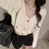 Imitation Of Sting Velvet Knitted Jersey Pure Spring And Autumn 2025 New Sweater Coat Women Winter Short Top HZ0108