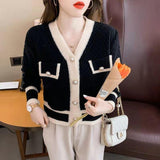 Small Fragrant Knitted Sweater Women 2025 Spring And Autumn New Hit-Colored Cardigan Jacket Casual Temperament V Collar Blouse Tide HZ0108