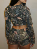 2025 New Women's Fashion Sexy Hot Babes Print Long-Sleeved Hooded Hoodie Shorts Two-Set HZ0108